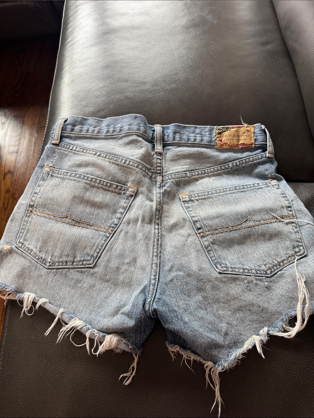 Ralph Lauren Distressed High-Rise Denim Shorts in Light Blue - Picture 2 of 5